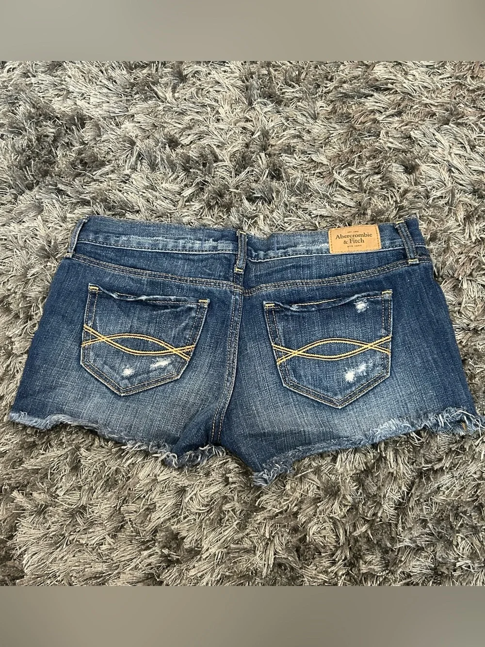 Abercrombie & Fitch Distressed Dark Blue Denim Mini Shorts